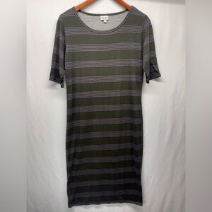 LuLaRoe Olive and Charcoal Striped Midi Dress